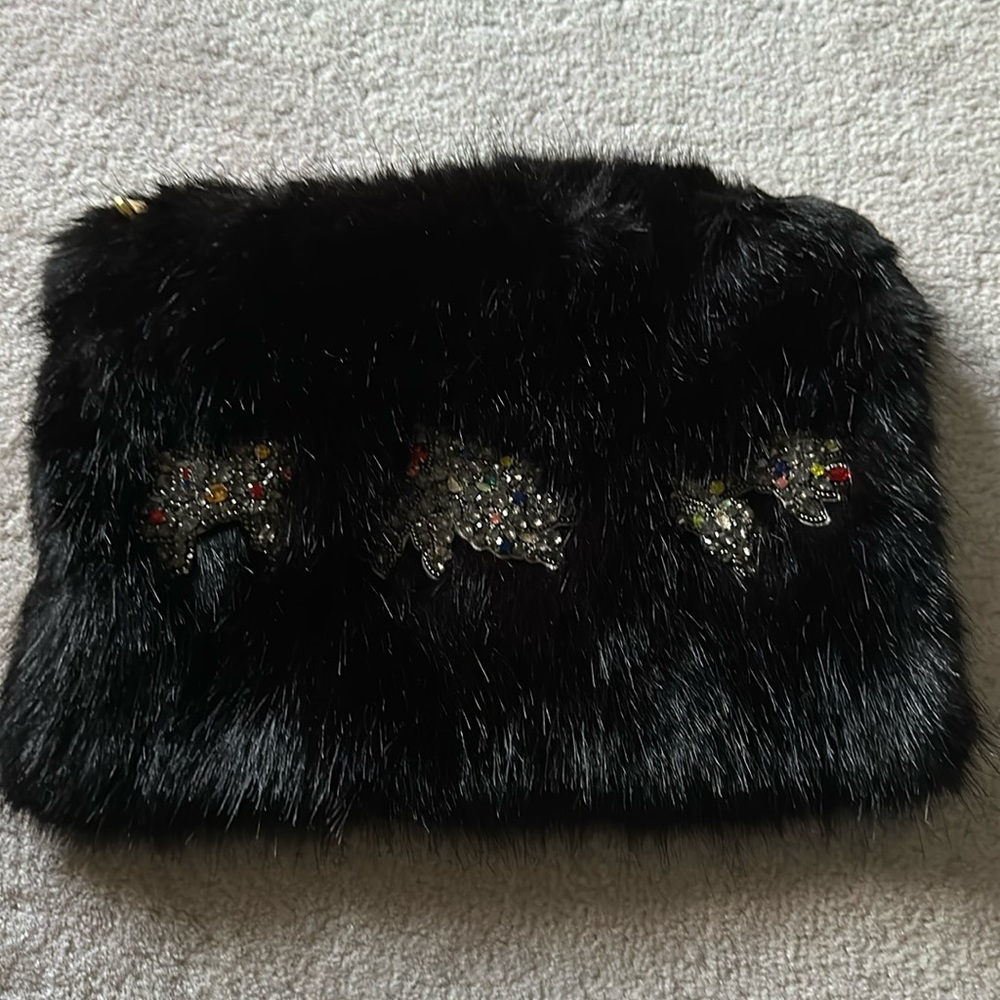 Shrimps black fur embelished clutch